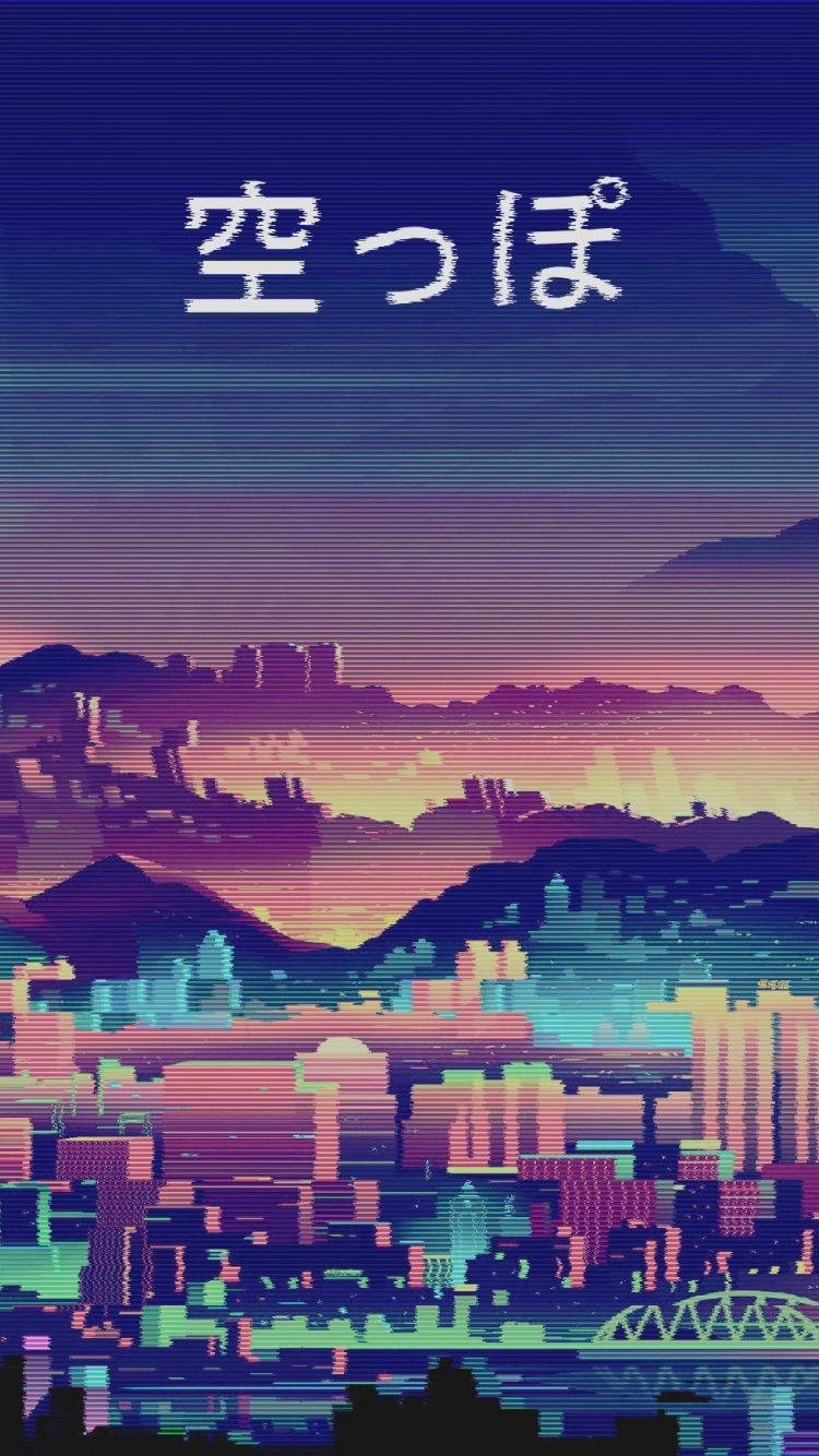 Aesthetic Anime Retro City Skyline Phone Wallpaper