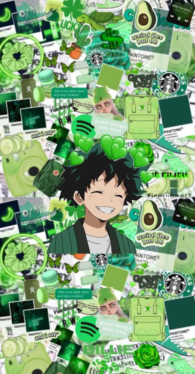 Aesthetic Deku Green Hearts Wallpaper