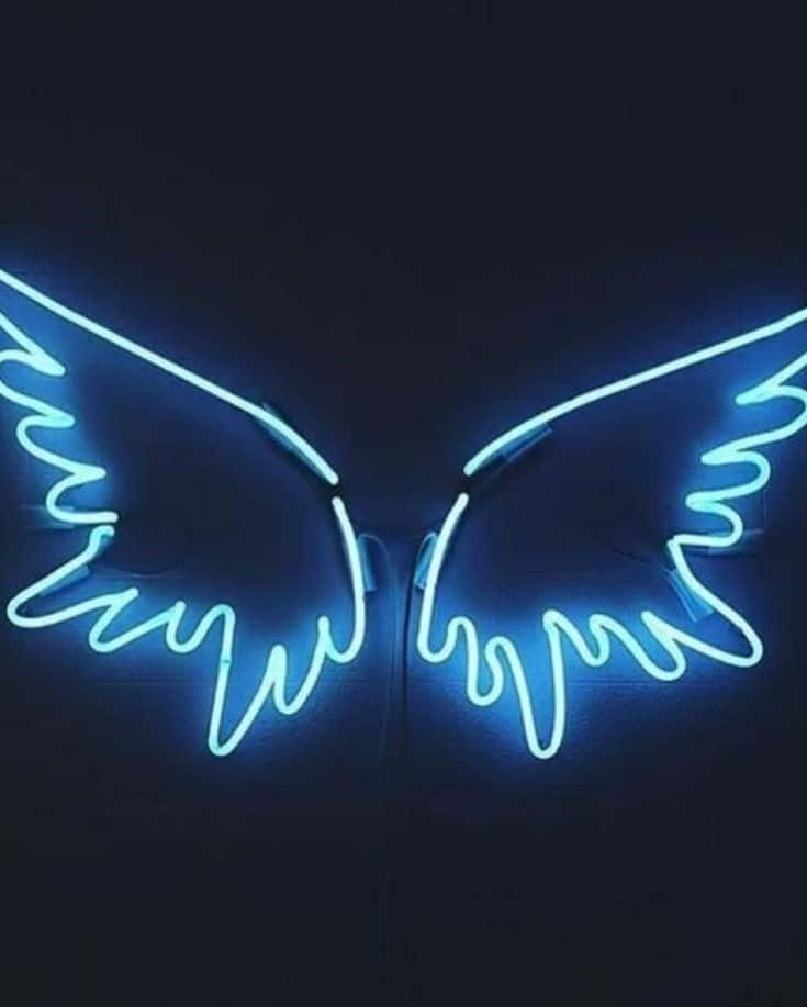 Aesthetic Grunge Blue Neon Wings Signs Wallpaper