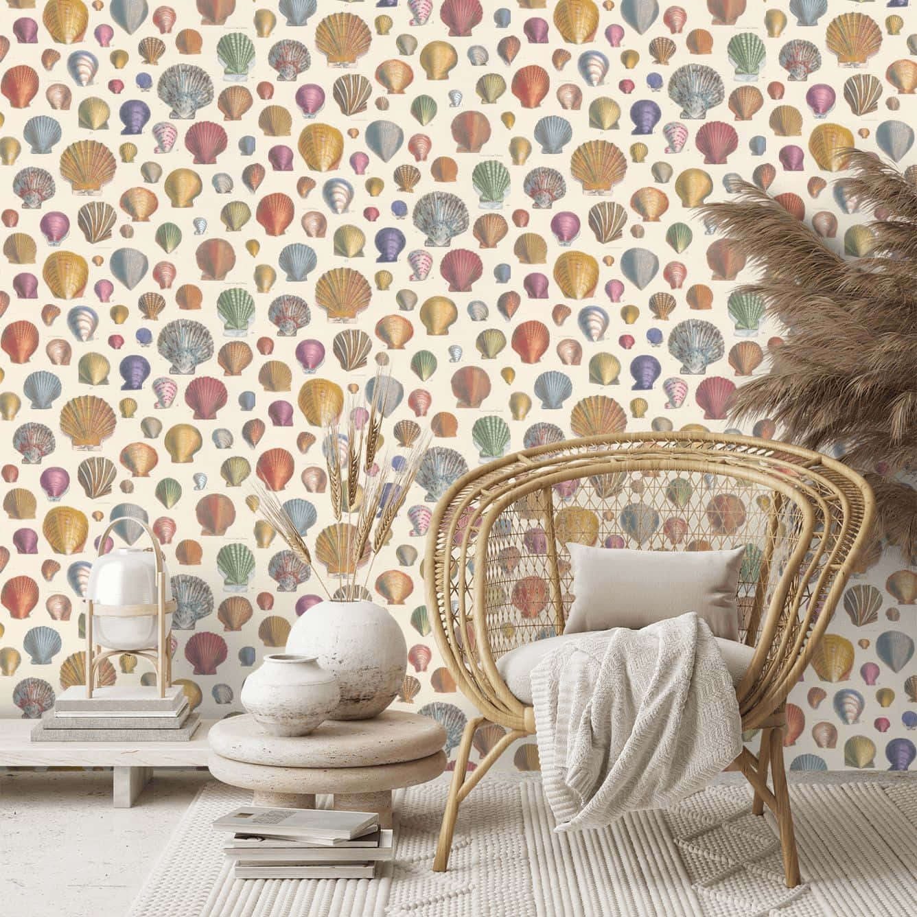 Aesthetic Home With Seashells On The Wall Wallpaper