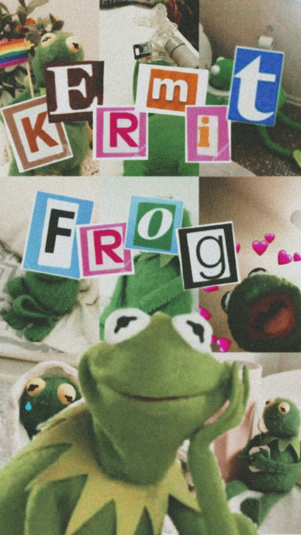 Aesthetic Kermit Letters Collage Wallpaper