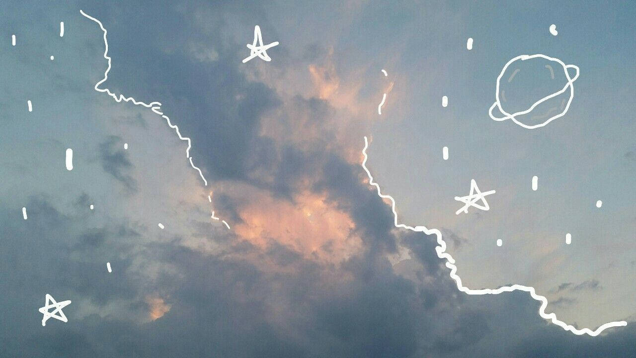 Aesthetic Sky Doodles Laptop Wallpaper