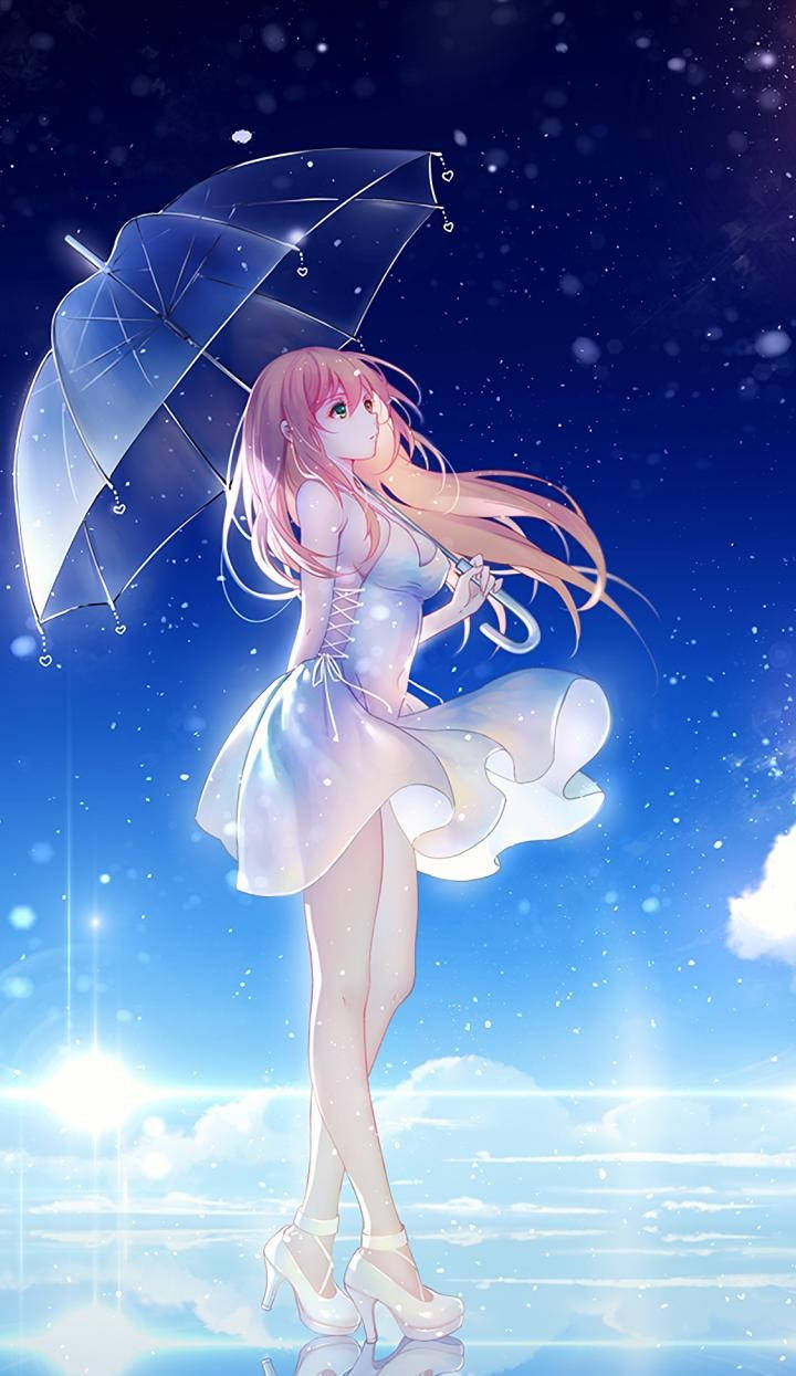 Aesthetic Umbrella And Anime Girl Phone Wallpaper