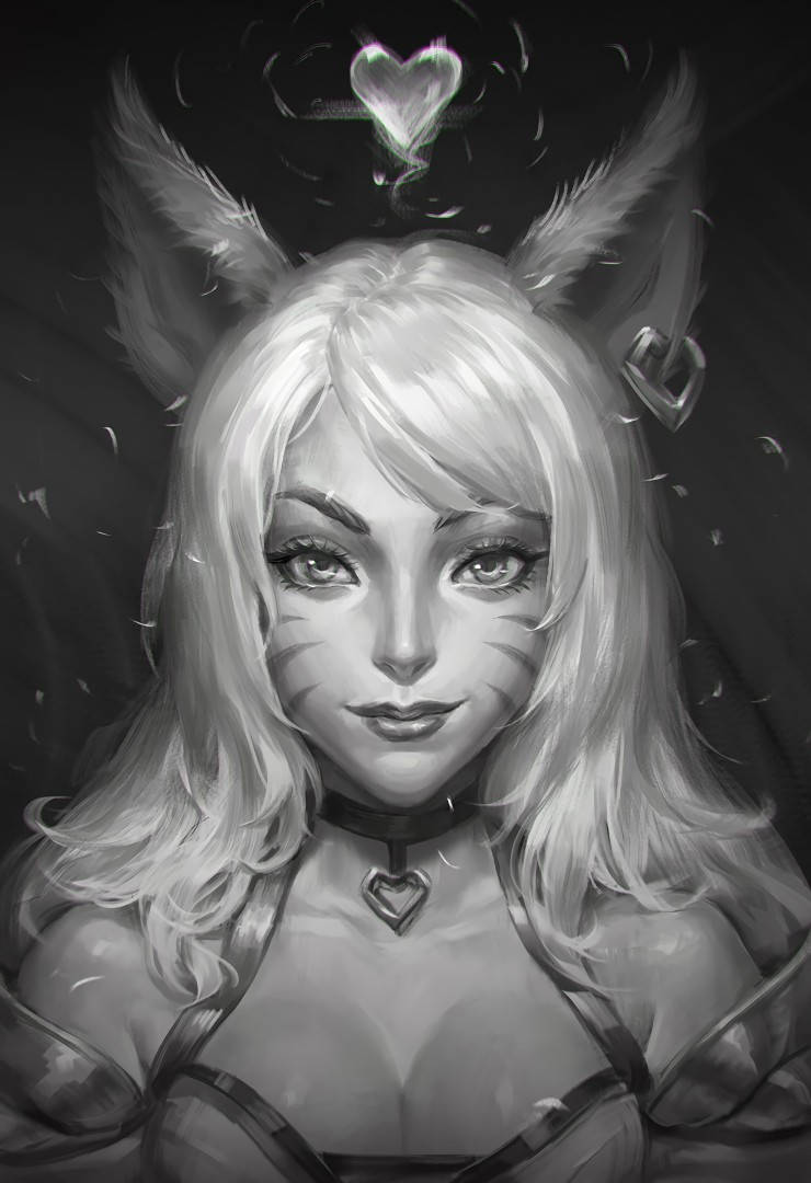 Ahri Black And White Wallpaper