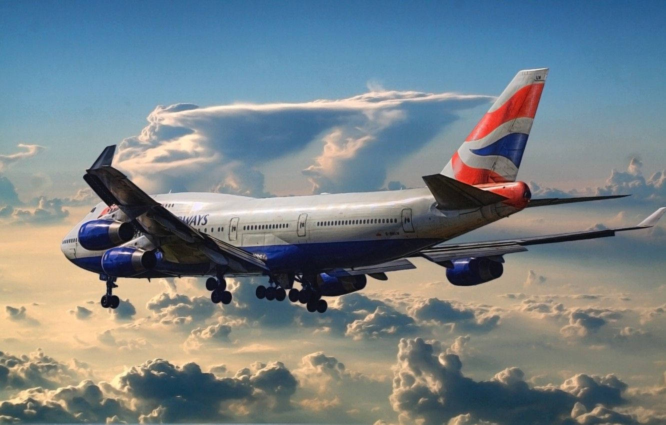 Airplane From British Airways Flying Westward Wallpaper