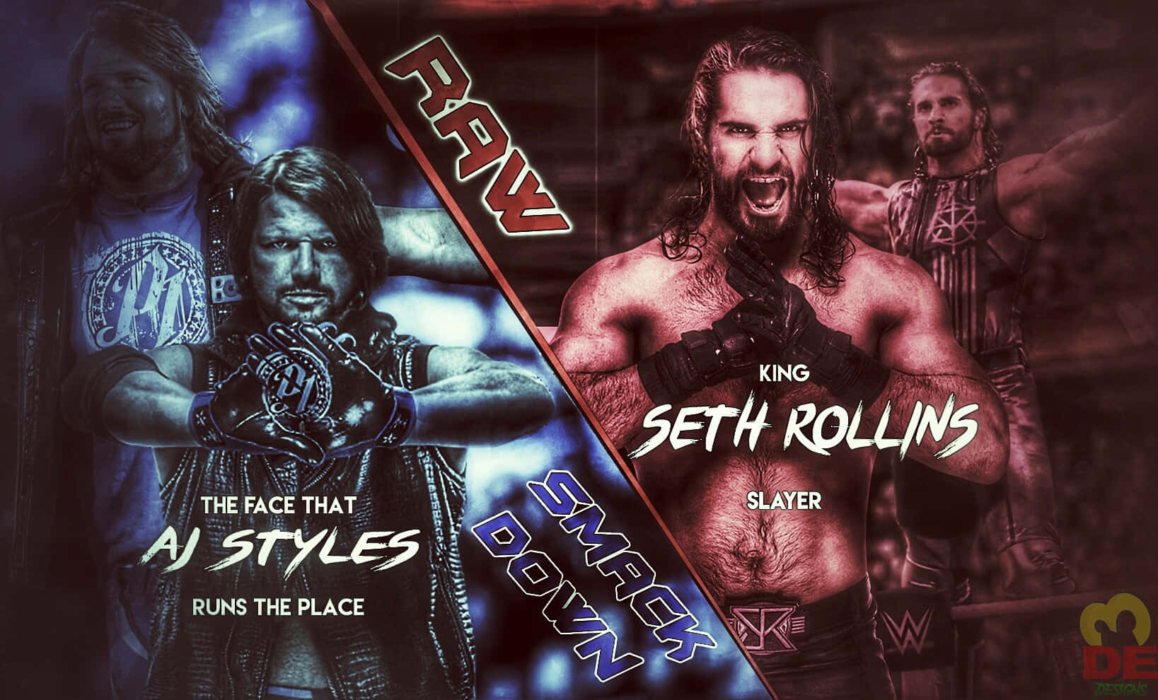 Aj Styles And Seth Rollins Smack Down Wallpaper