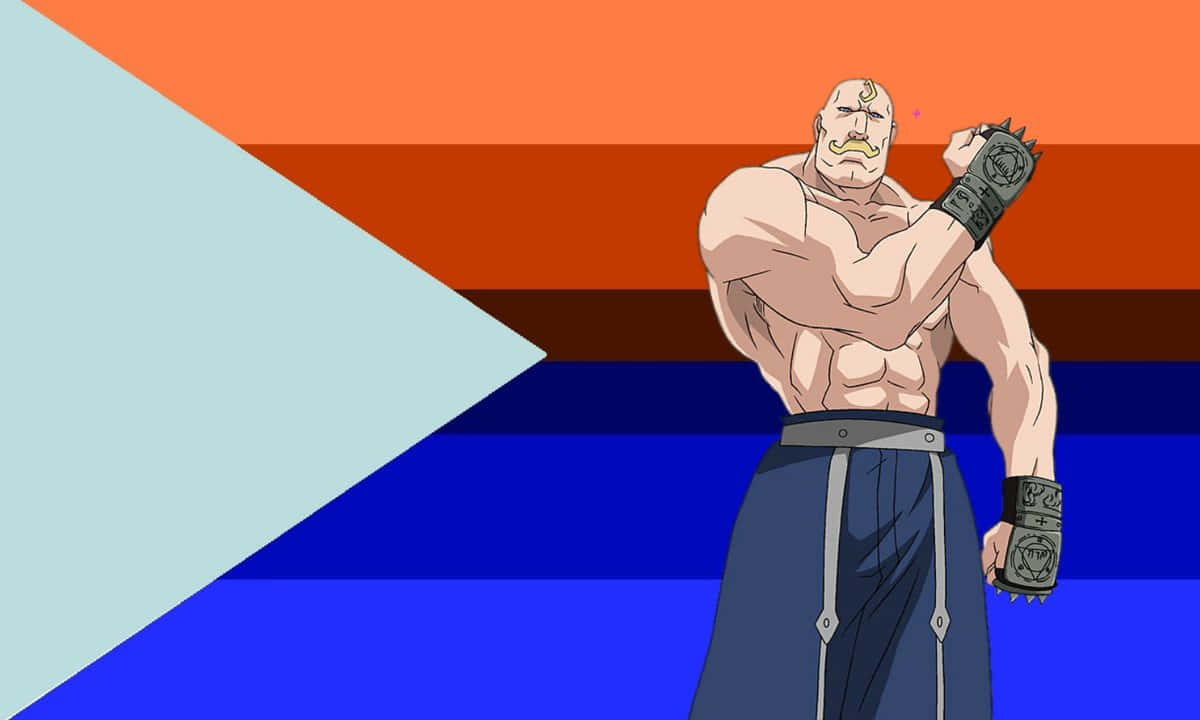 Alex Louis Armstrong Flexing His Muscles In Fullmetal Alchemist Wallpaper