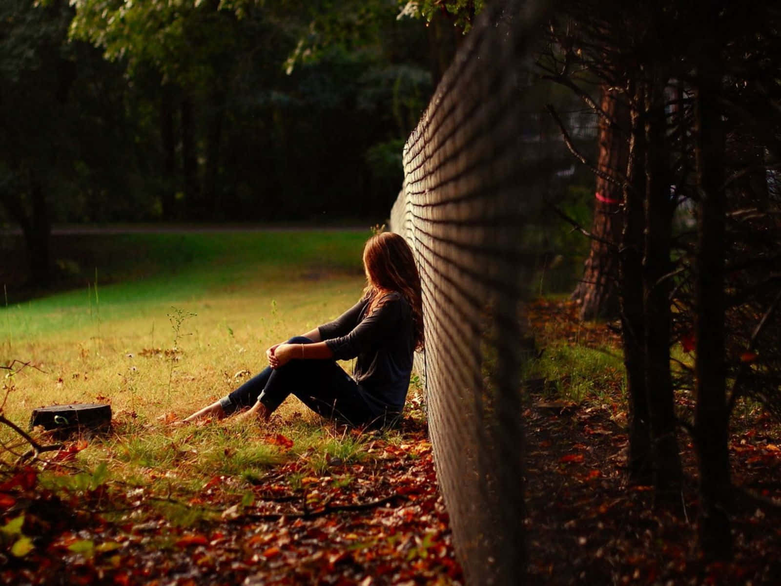 Alone Midst Field Sad Woman Wallpaper