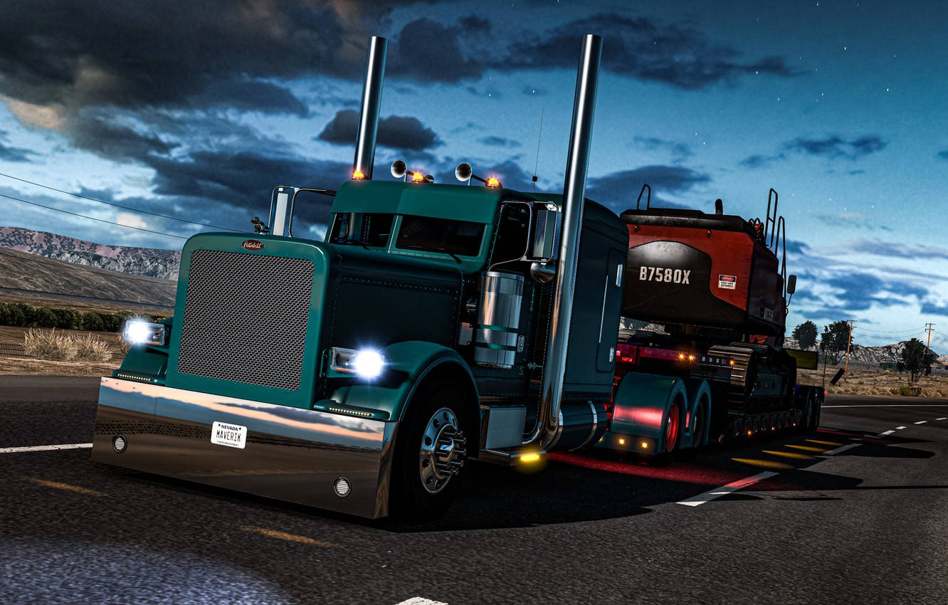 American Truck Simulator Green Peterbilt Truck Wallpaper