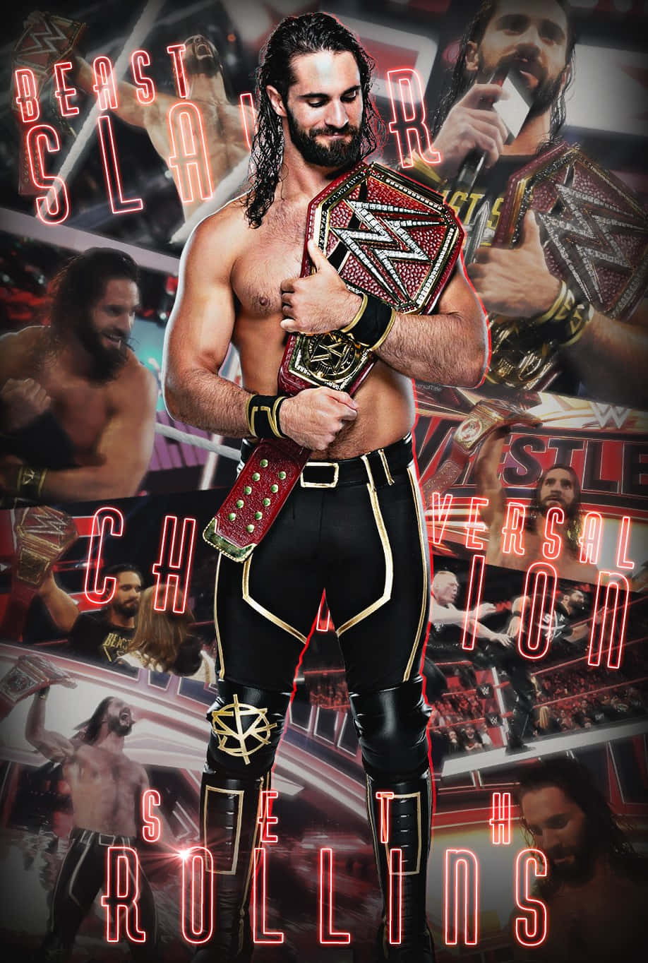 American Wrestler Seth Rollins Photo Collage Wallpaper