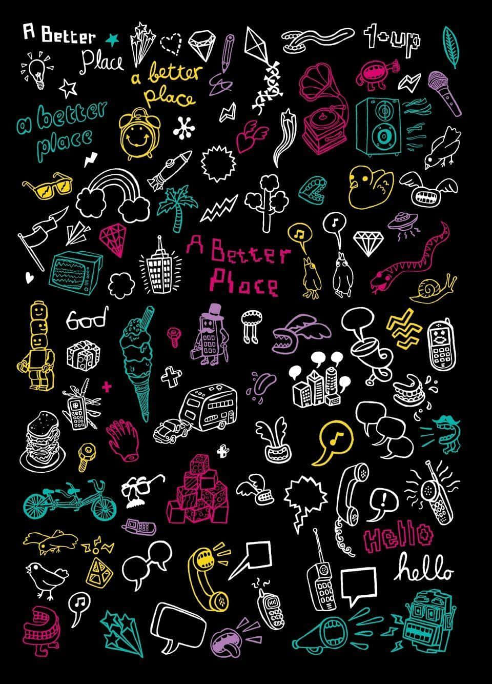 An Array Of Fanciful Aesthetic Doodles Adorn This Bright And Vibrant Background Wallpaper