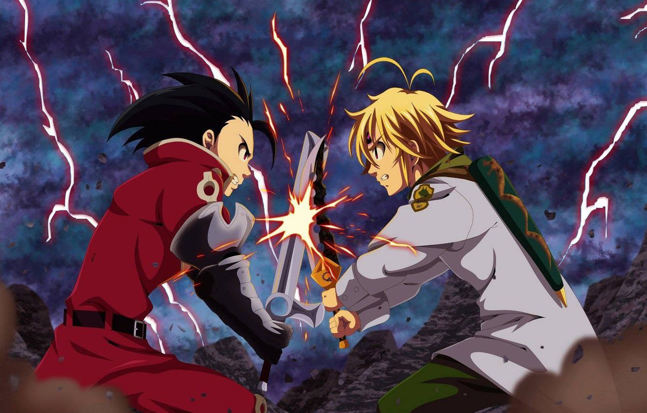 “an Intense Fight Between Zeldris And Meliodas From Seven Deadly Sins” Wallpaper