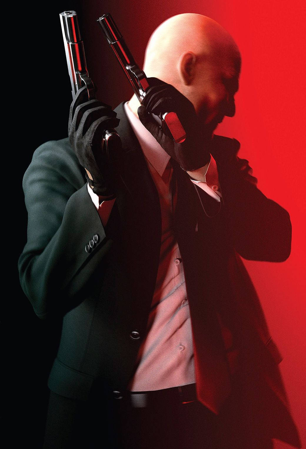 An Intense Portrait Of The Hitman In A Red Background Wallpaper
