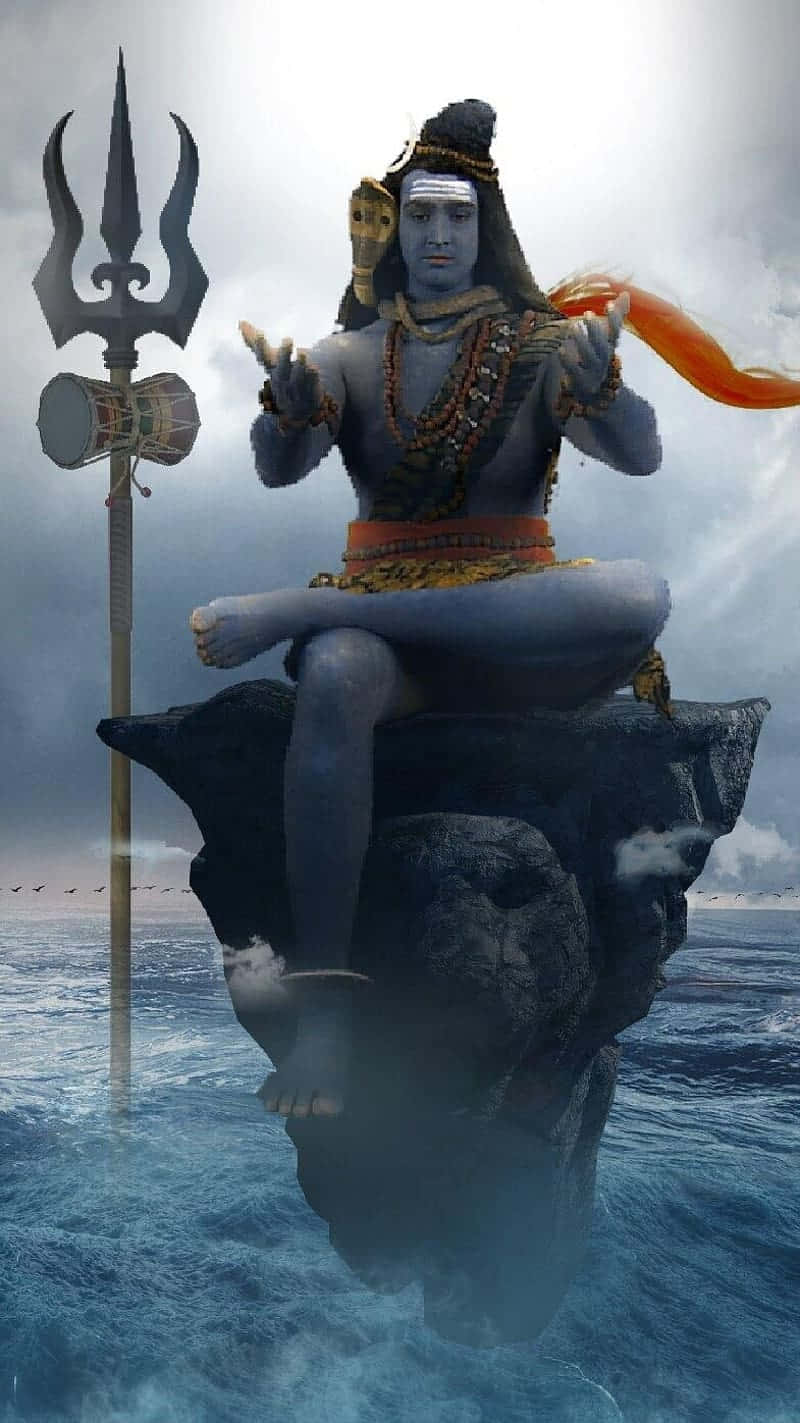 Angry_ Lord_ Shiva_ Meditating_ Ocean_ Background Wallpaper