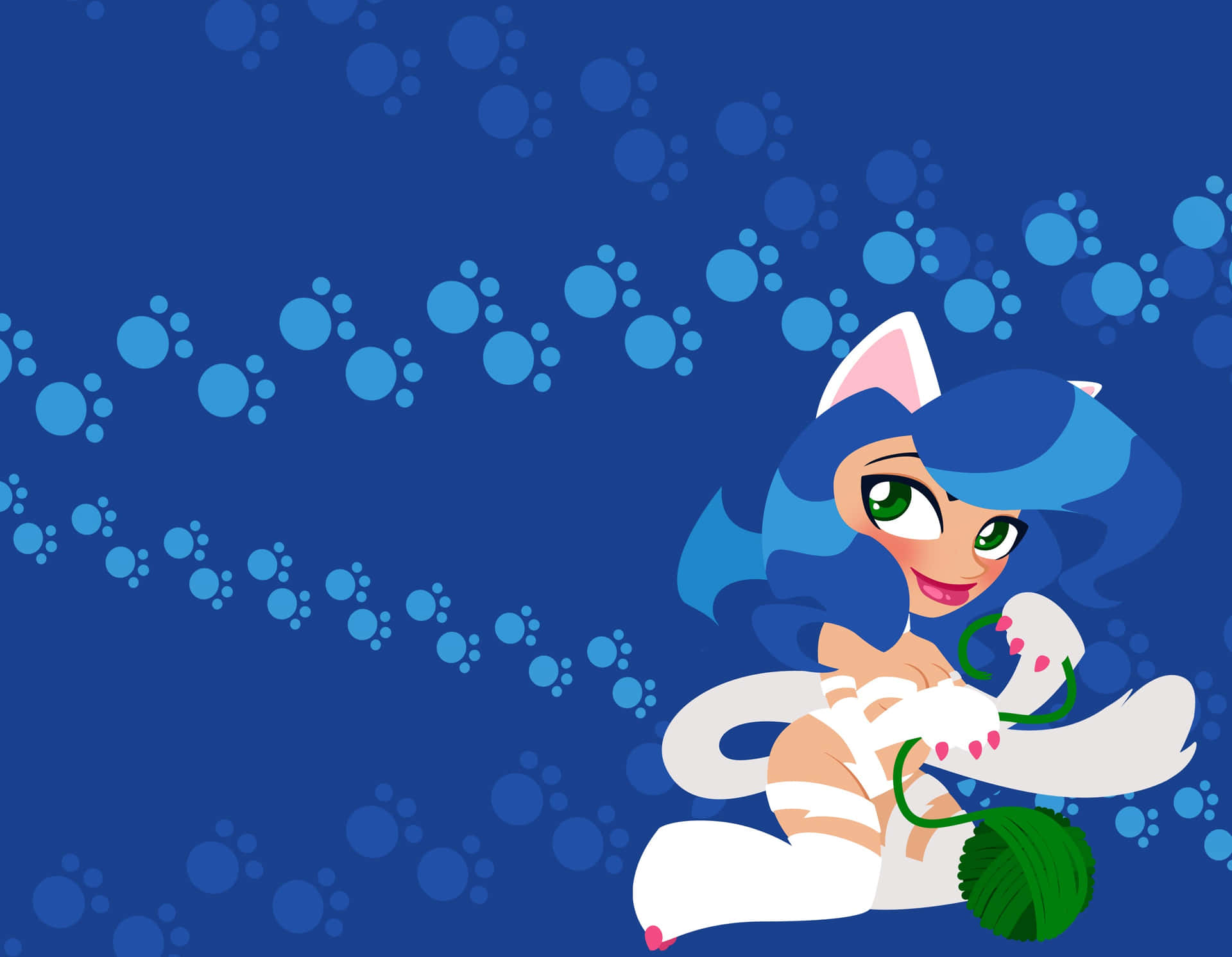 Animated Cat Girl Blue Background Wallpaper