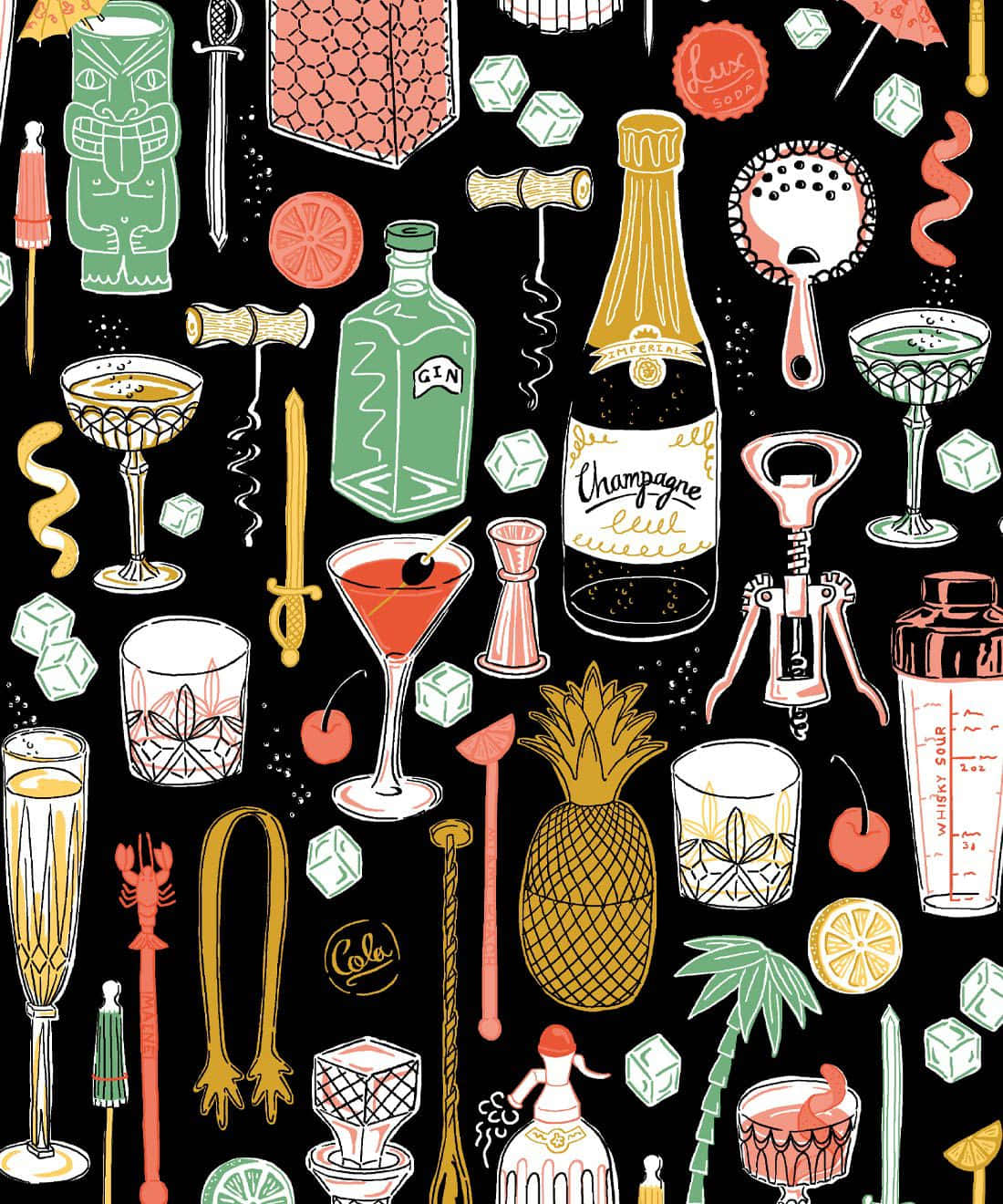 Animated Cocktail And Equipment Wallpaper