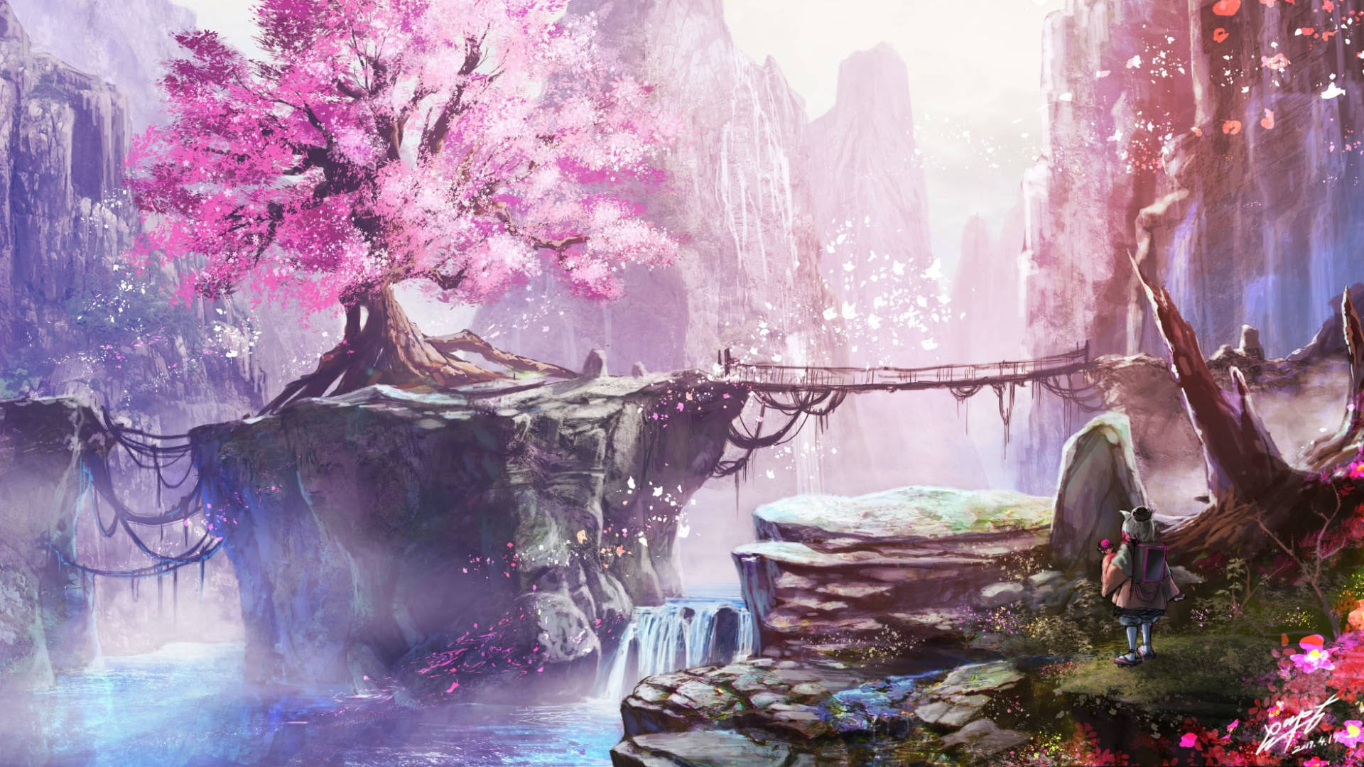 Anime Aesthetic Of Flower Pc Wallpaper