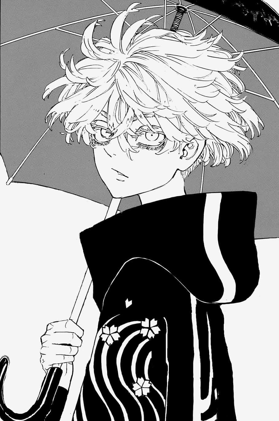 Anime Character With Umbrella Monochrome Wallpaper