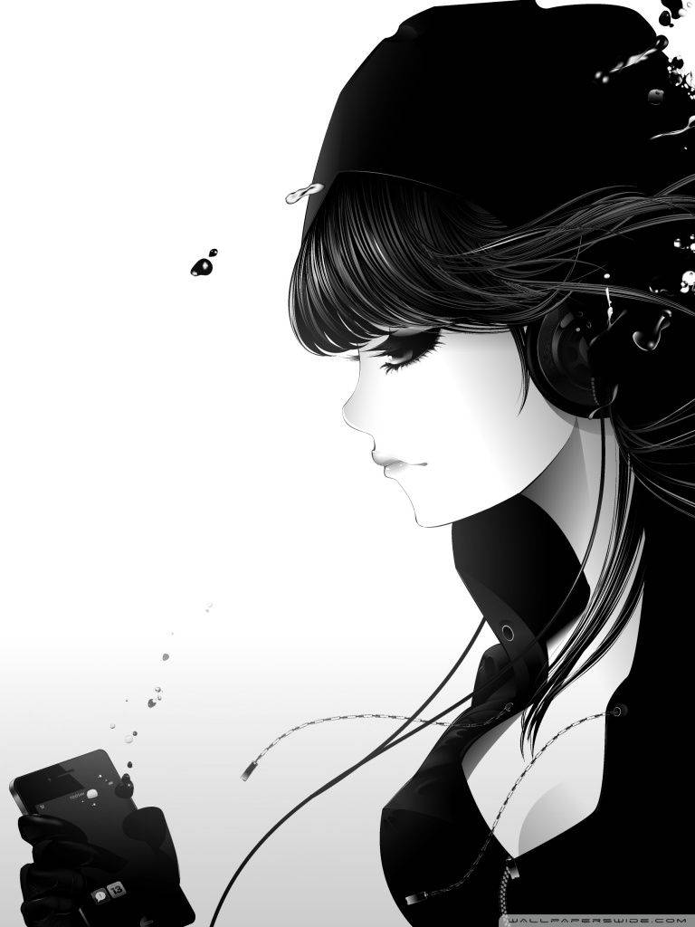 Anime Girl Enjoying Music On Phone Wallpaper