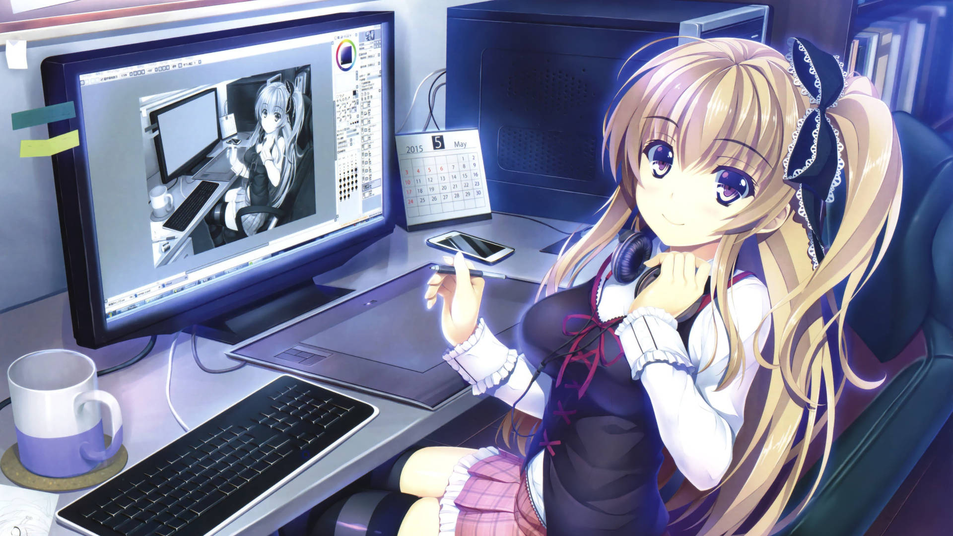 Anime Girl Using Full Hd Computer Desktop Wallpaper