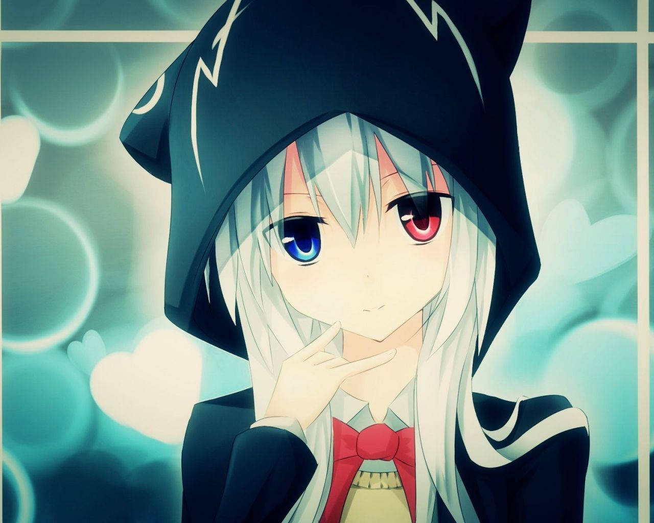 Anime Girl With Dark Cat Hoodie Wallpaper