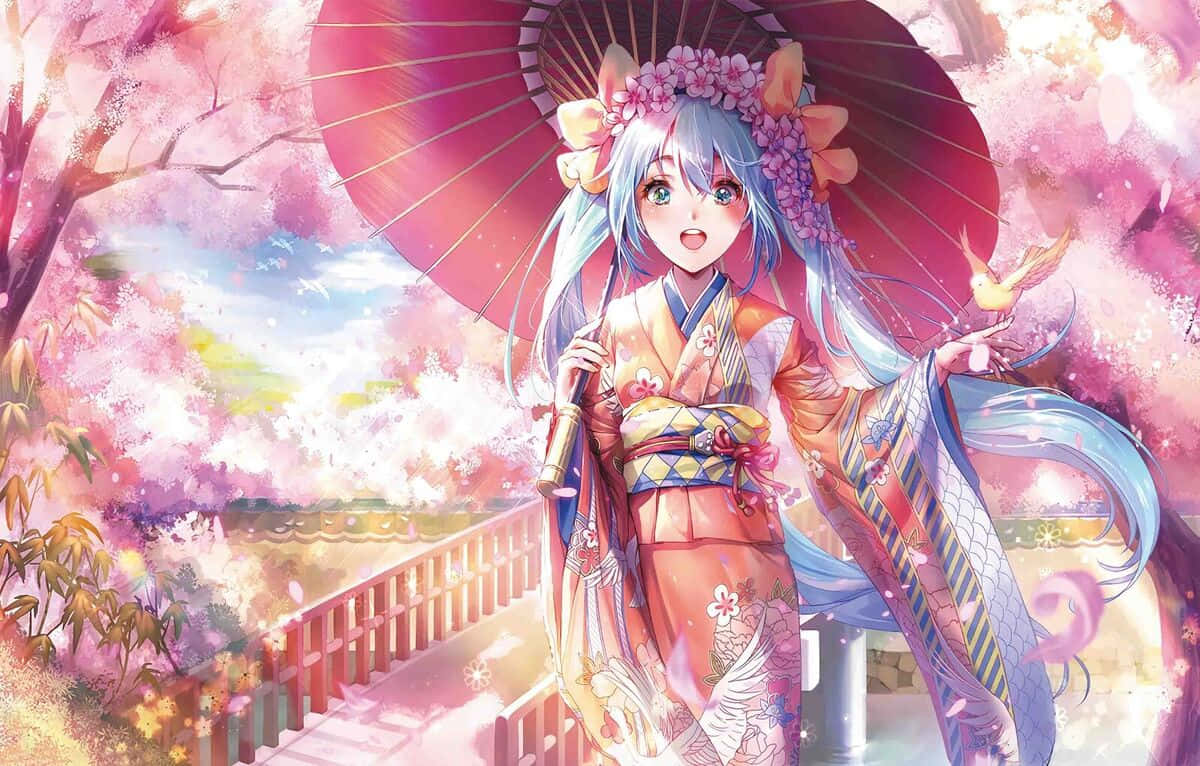 Anime Girl With Traditional Umbrella Wallpaper