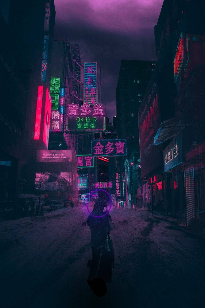 Anime Night City With Purple Sky Wallpaper