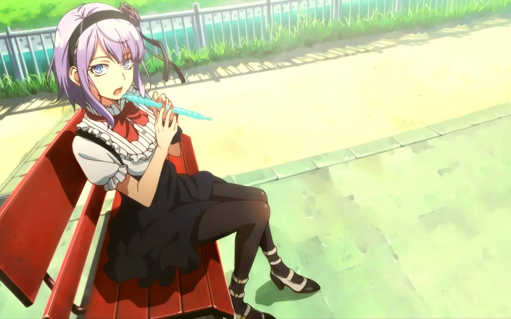 Anime Waifu Dagashi Kashi Hotaru Shidare On Bench Wallpaper