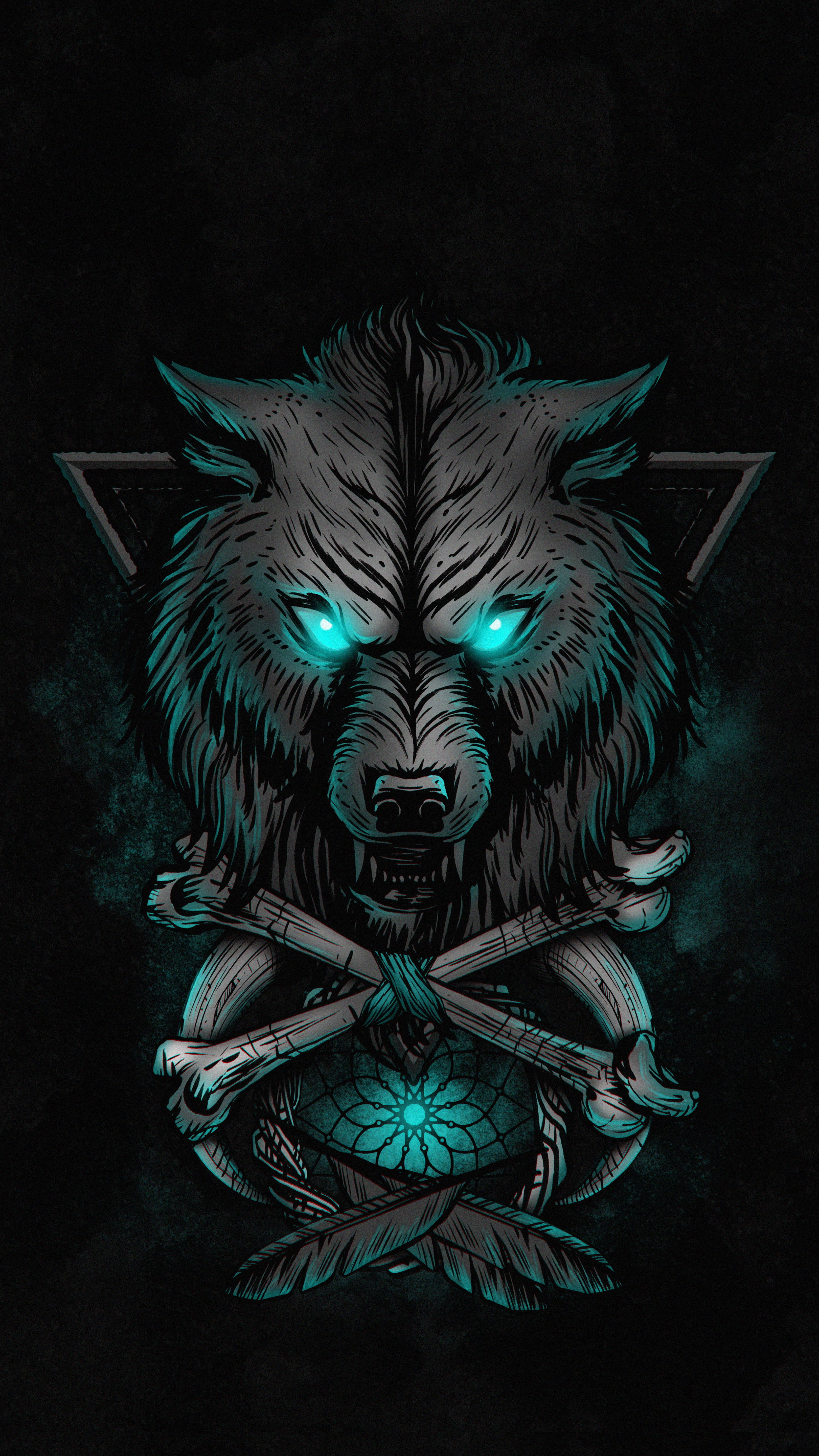 Anime Wolf Neon Blue Eyes And Bones Wallpaper