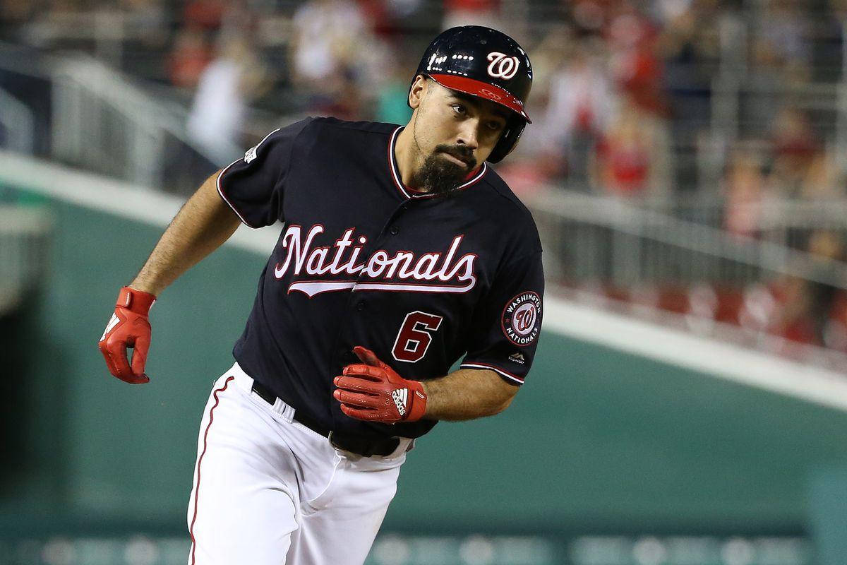 Anthony Rendon Running In Dark Blue Nationals Shirt Wallpaper