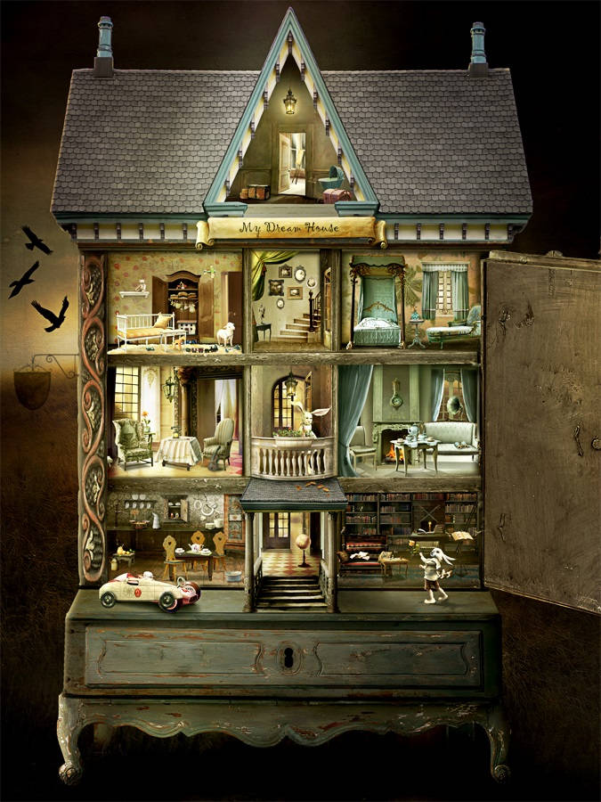 Antique Dollhouse View Wallpaper