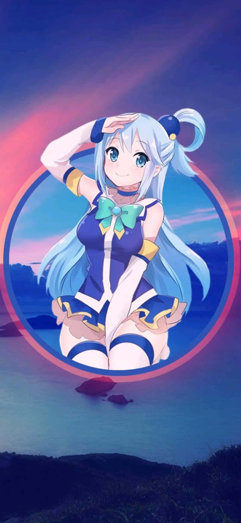 Aqua Anime Character Sunset Backdrop Wallpaper