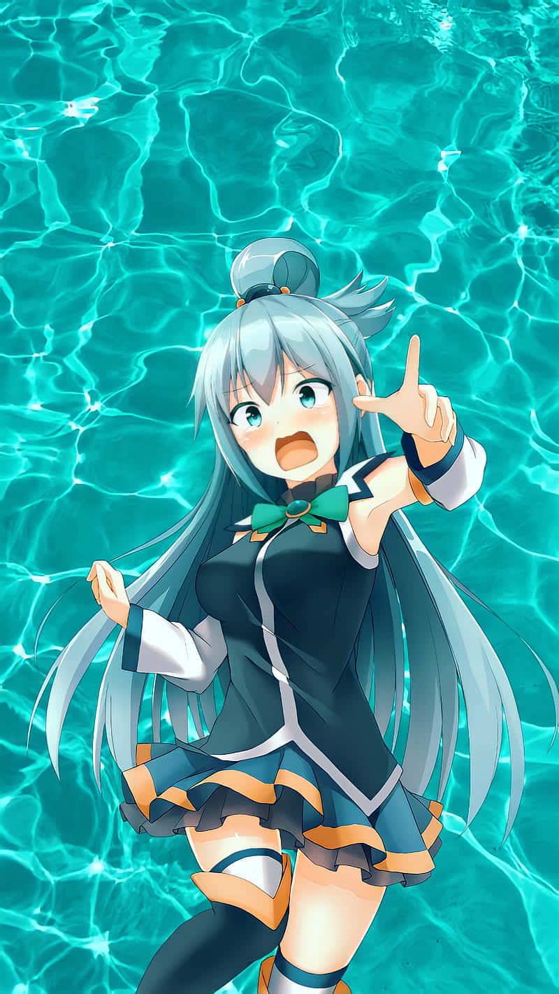 Aqua Anime Character Water Backdrop Wallpaper