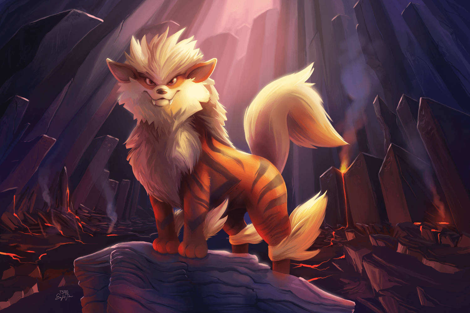 Arcanine Standing On Rock Wallpaper