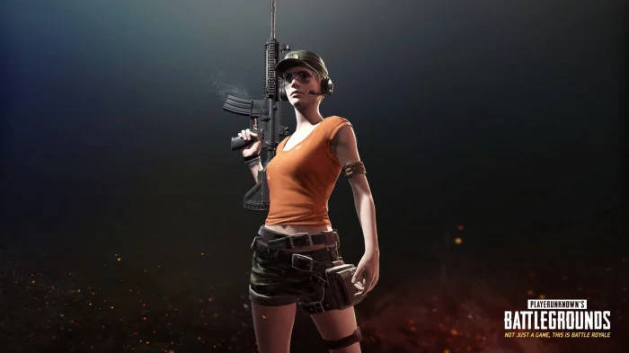 Armed Girl In Orange Shirt Pubg Banner Wallpaper