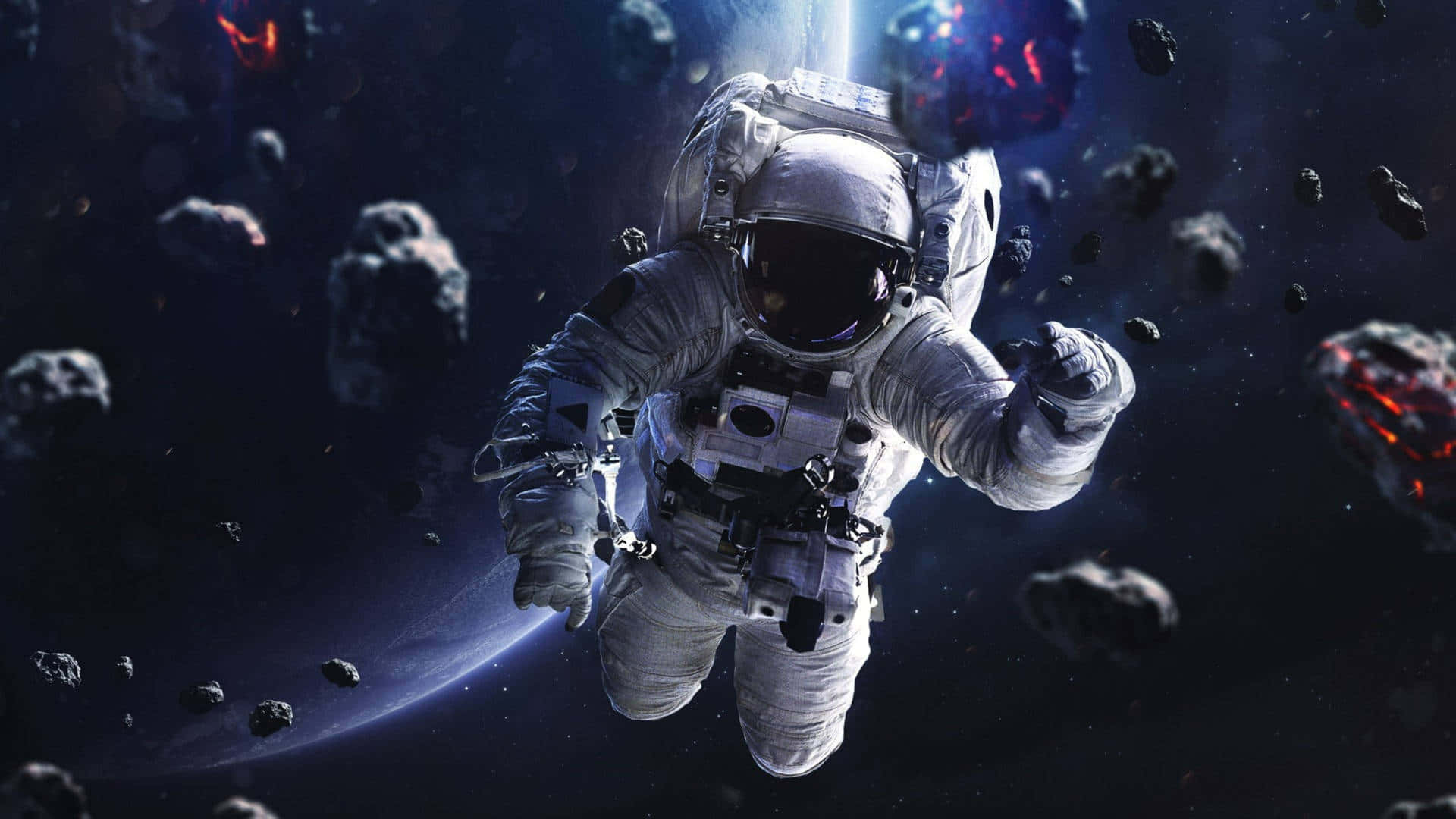 Astronaut Amidst Space Debris Wallpaper