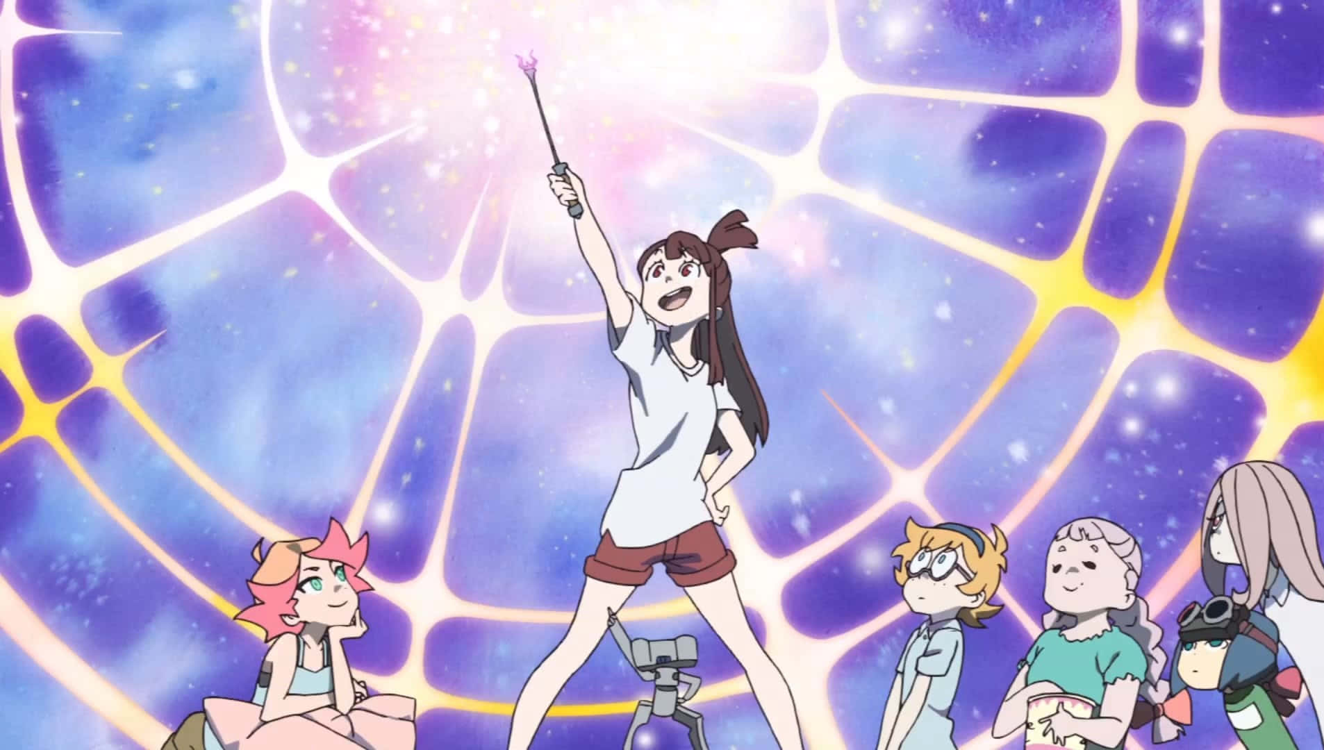 Atsuko Wielding Wand Little Witch Academia Wallpaper