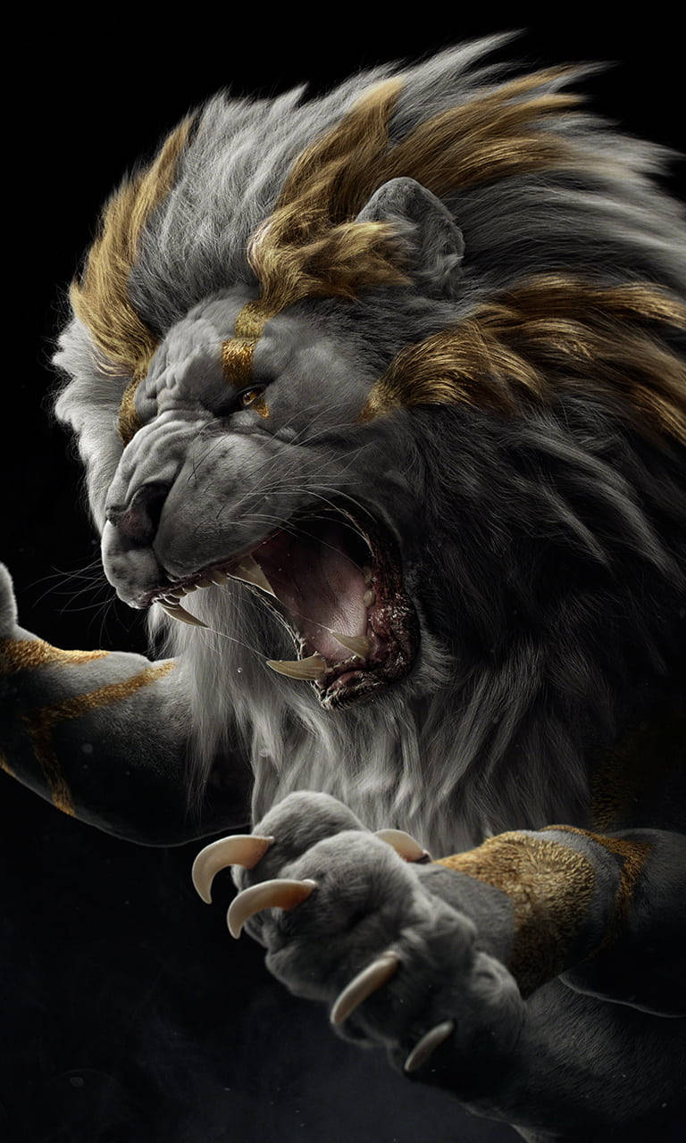 Attacking Lion Phone Wallpaper