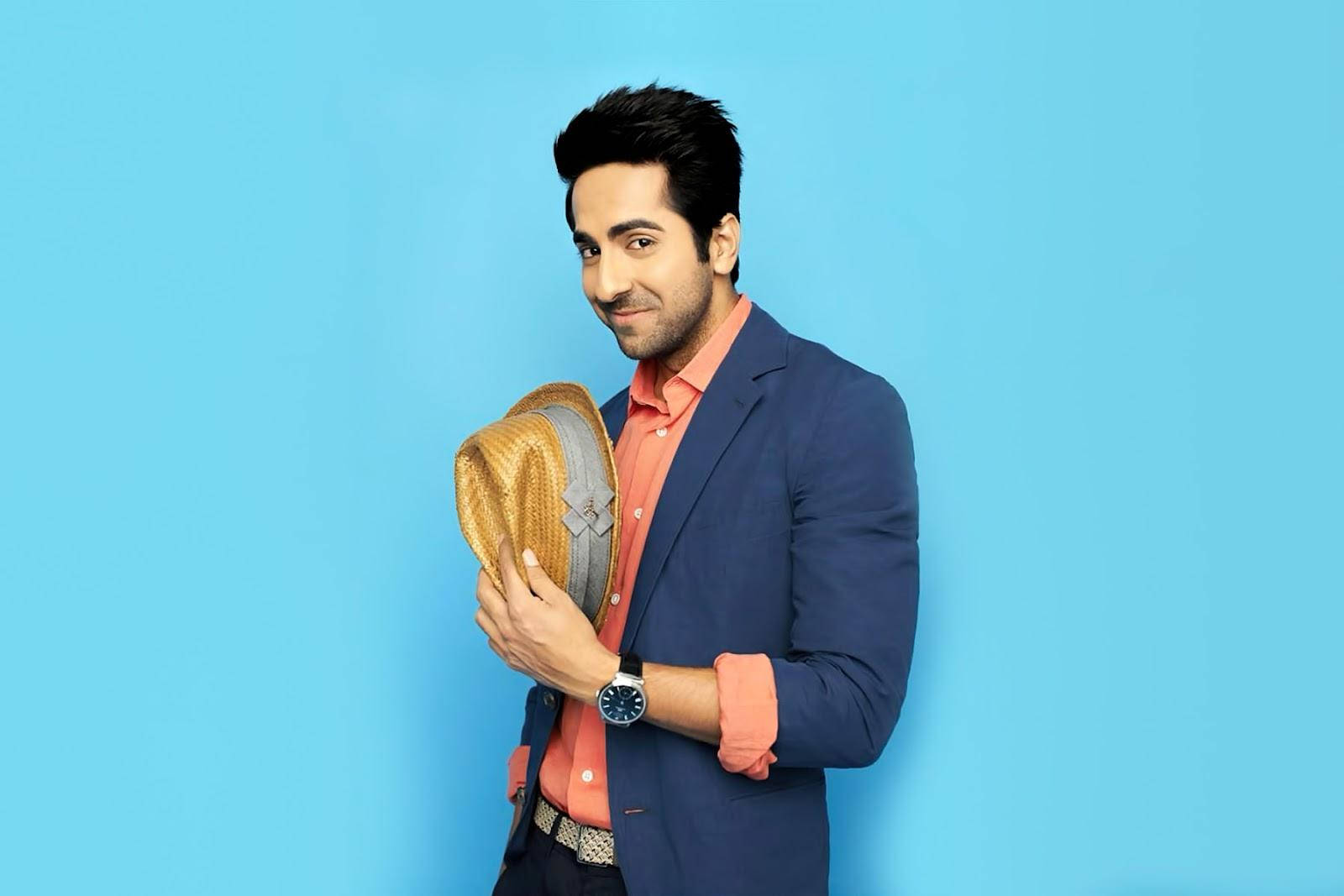 Ayushmann Khurrana On Blue Background Wallpaper