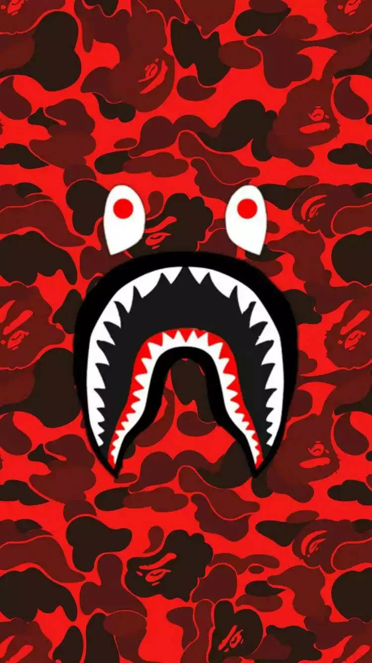 Bape Cartoon With Red Fatigue Prints Wallpaper