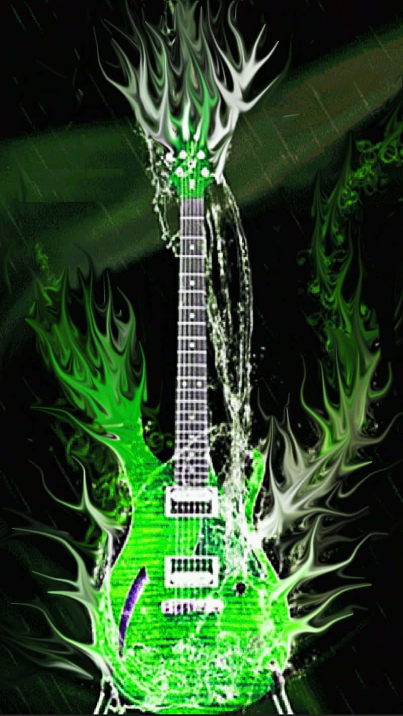 Bass Guitar Green Flame Neon Art Mobile Wallpaper