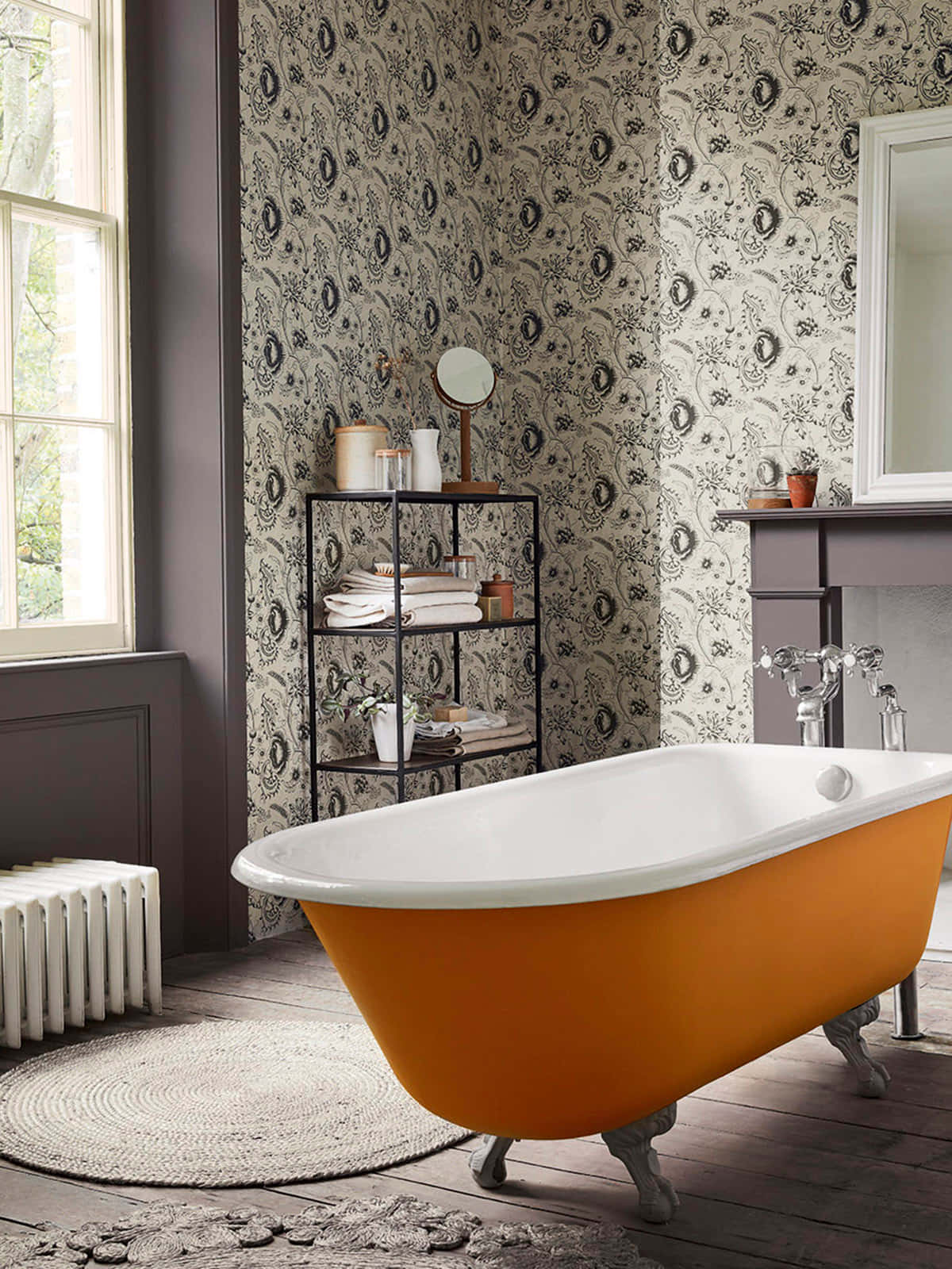 Bathroom Orange Bathtub Wallpaper