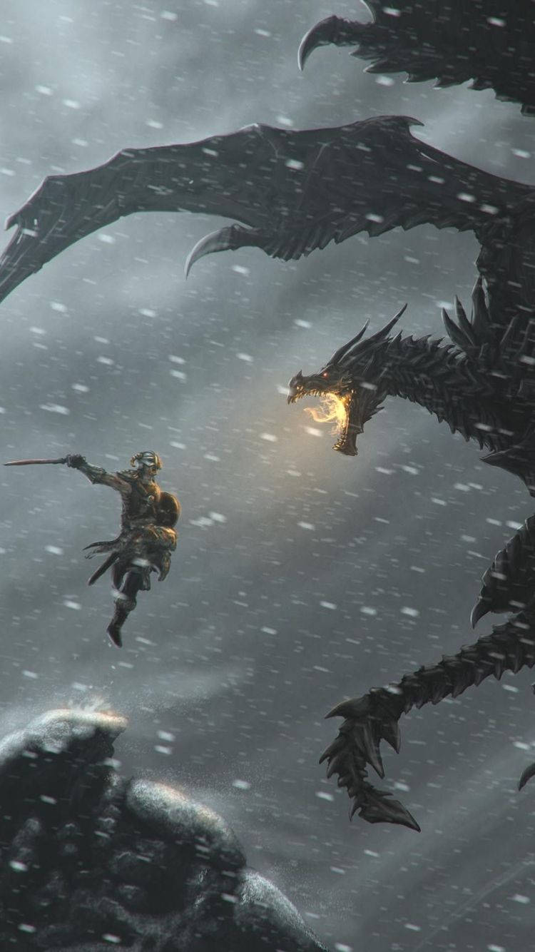 Battle Scene Skyrim Phone Wallpaper