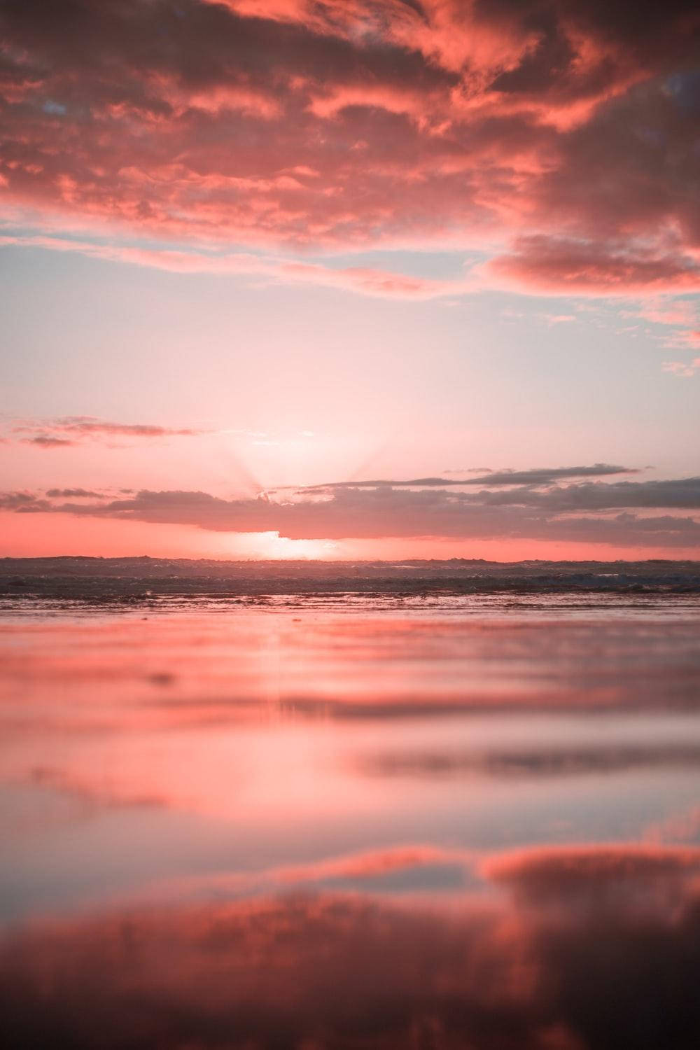 Beachfront Pink Sunset Wallpaper