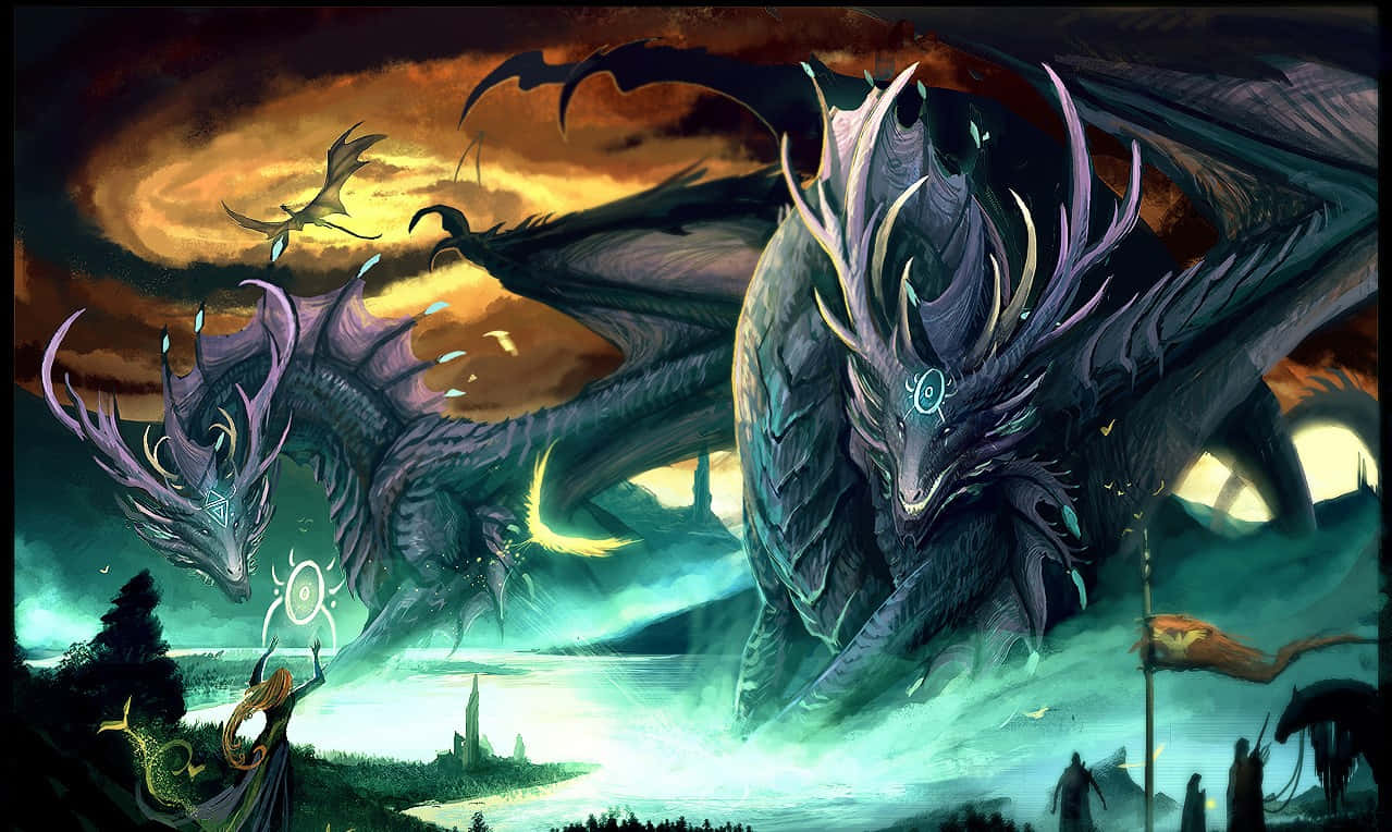 Beautiful Dragon And A Goddess Wallpaper