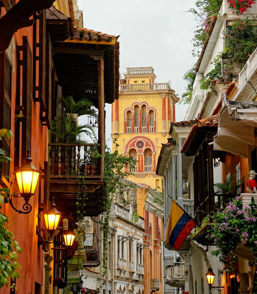 Beautiful Street In Cartagena Colombia Wallpaper