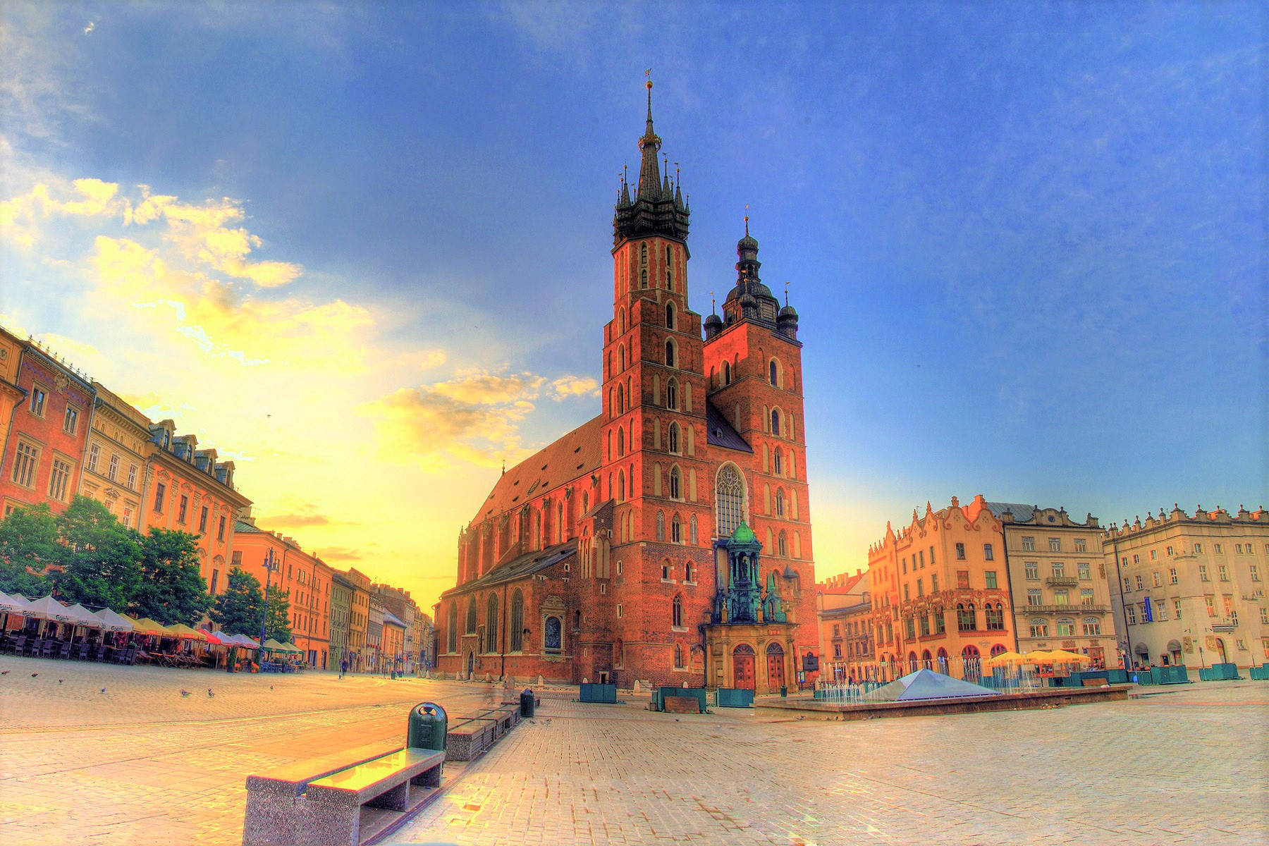 Benches In The Center Of Krakow Main Square, Poland Wallpaper