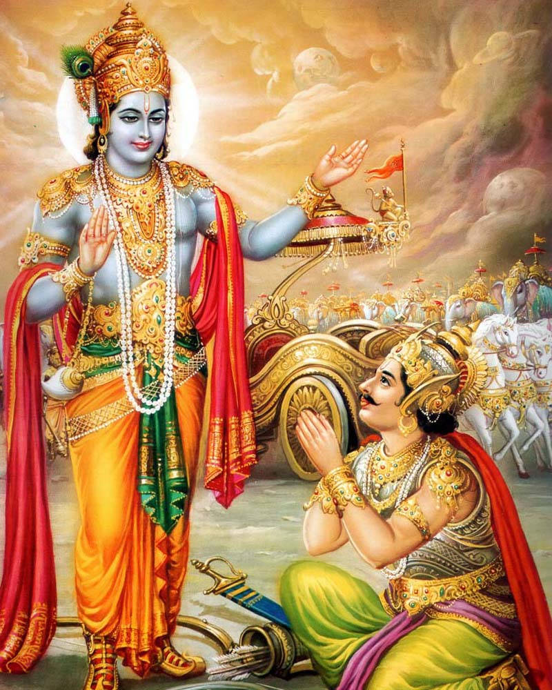 Bhagavad Gita Arjuna And Krishna In Kurukshetra War Wallpaper