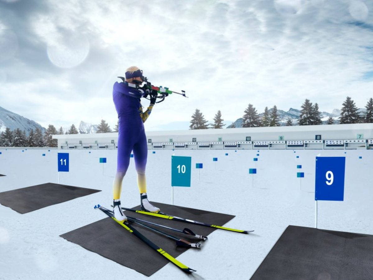 Biathlete Wide Shot Biathlon Target Shooting Wallpaper