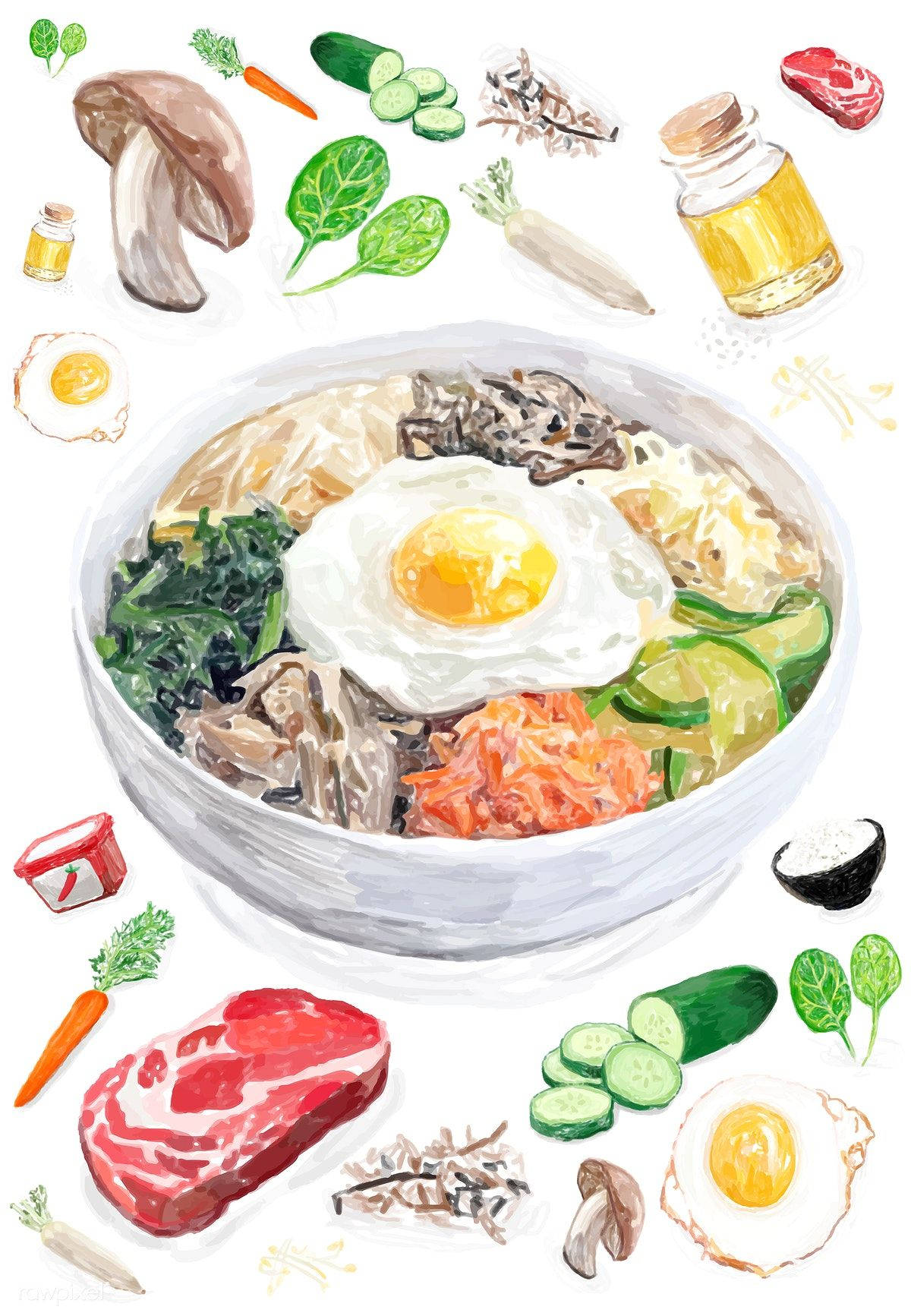 Bibimbap Water Color Art Wallpaper